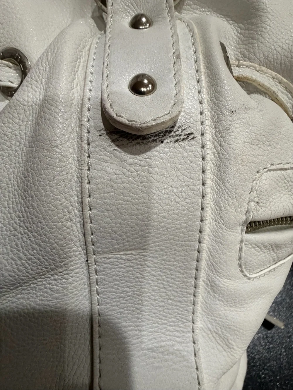 White Leather Drawstring Shoulder Bag